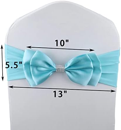 12 PCS Double Bows Stretch Chair Sashes, for Wedding Party Chair Cover Decoration, Spandex Stretch Chairs Bands (Pack of 12 Light Blue) - Image 6