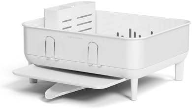 simplehuman Steel Frame Dishrack, Compact Dish Drying Rack for Small Kitchens, 360º Easy Drain Swivel Spout, Anti-Residue Coating, Moisture Control Surface, White by Unknown