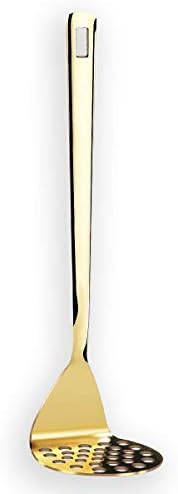 Gold Potato Masher, Berglander Heavy Duty Metal Potato Ricer Stainless Steel With Titanium Gold Plating, Food Utensil Hand, Vegetables Fruits Mashe, Dishwasher Safe, Easy to Clean by Berglander