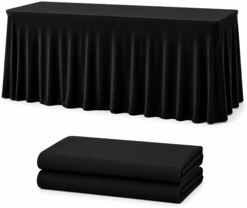 Your Magic Moment Black Table Skirt for 6 ft 2 Piece Rectangle Folding Tables - Spandex Table Covers for 6ft Rectangle Tables by YourMagicMoment
