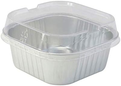 KitchenDance Disposable Foil Cake and Dessert Cup Set with Lid - 4.5 x 4.5" Square Cake Baking Pan for Hotels, Restaurants - Heavy Duty Aluminum Pan for Baking and Preparing Food, #A-24P (50, Silver) by KitchenDance