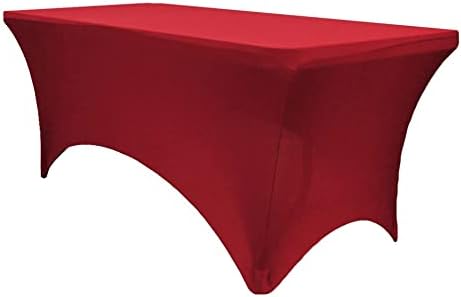 MDS® Pack of 5 Spandex Tablecloth 8FT Tight Fitted Stretch Table Cover – Washable Wrinkle-Free Reusable Elastic Patio Tablecloth for Wedding, Party, Banquet, Trade Show, Event Décor - Apple Red by MDS