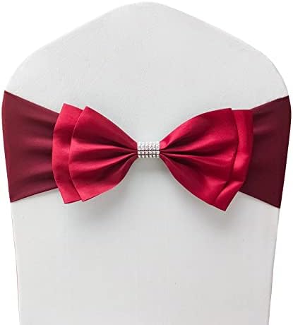 50 PCS Double Bows Stretch Chair Sashes, for Wedding Party Chair Cover Decoration, Spandex Stretch Chairs Bands (Pack of 50 Burgundy) by MYS+QiQi