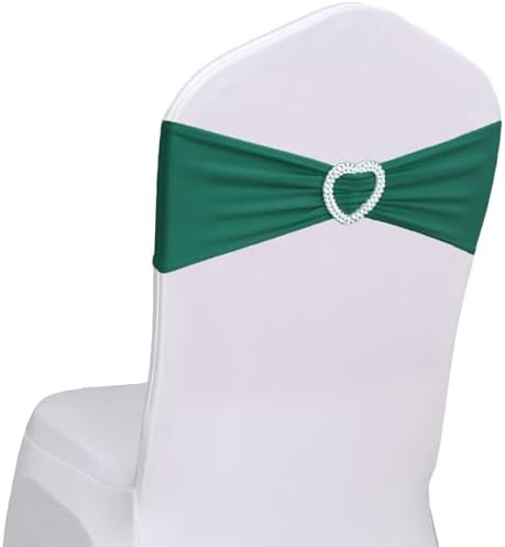 Dark Green Chair Sashes 60 Pack Spandex Green Chair Sashes Bands with Heart Buckle Slider for Wedding Banquet Party Decorations by Unknown