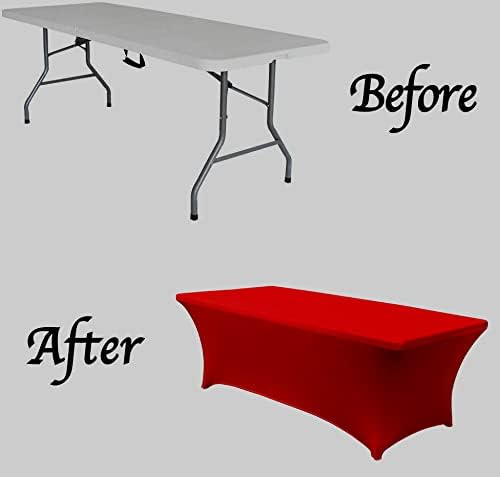 MDS® Pack of 20 Spandex Tablecloth 8FT Tight Fitted Stretch Table Cover – Washable Wrinkle-Free Reusable Elastic Patio Tablecloth for Wedding, Party, Banquet, Trade Show, Event Décor - Red - Image 5