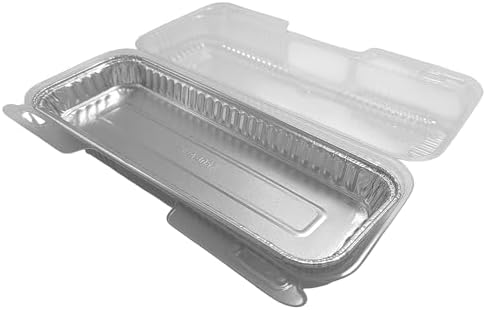 PACTOGO 11" x 4" x 1" Disposable Aluminum Foil Oblong Danish Cake Pans with Clear Hinged Lid Containers - Ideal Baking Tins for Sweets, Coffee Cakes, Danishes, Cookies, Brownies (Pack of 100) by PACTOGO