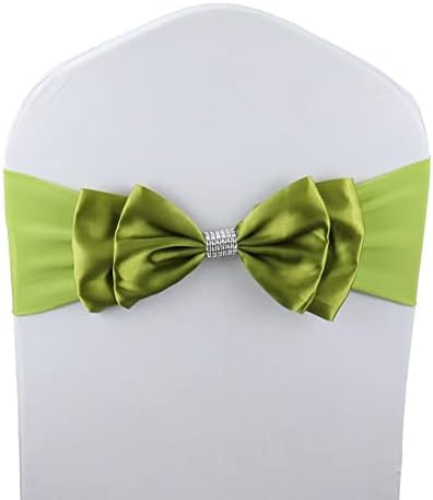6 PCS Double Bows Stretch Chair Sashes, for Wedding Party Chair Cover Decoration, Spandex Stretch Chairs Bands (Pack of 6 Military Green) by MYS+QiQi