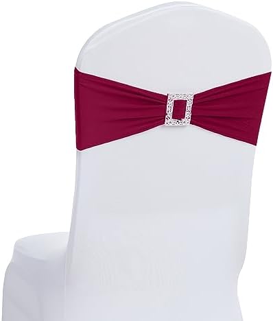 Joccun 60 PCS Spandex Chair Sashes Bows Stretch Chair Cover Band with Buckle Slider Universal Elastic Chair Ties for Wedding Banquet Party Event Decoration (Burgundy) by Joccun