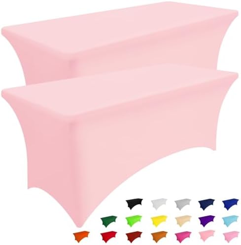 Smiry 2 Pack Spandex Table Cloth 8FT, Elastic Fitted Pink Tablecloth by Smiry
