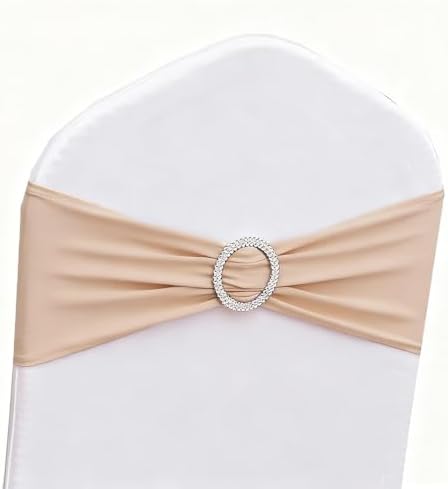 50 Pack Nude Chair Sashes, Khaki Chairs Bands for Wedding, Party, Birthday, Meeting, Folding Chairs Decor, Spandex Chair Sashes by GANKAR