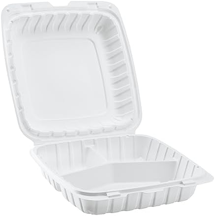 KARAT EARTH Clamshell Take Out Food Containers [9"x9" - 120 ct] To Go Containers | 3 Compartment, Soak-Resistant, Durable, Stackable | Vented for Hot/Cold Foods, White - Image 6
