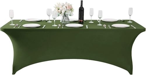 MDS® Pack of 2 Spandex Tablecloth 4FT Tight Fitted Stretch Table Cover – Washable Wrinkle-Free Reusable Elastic Patio Tablecloth for Wedding, Party, Banquet, Trade Show, Event Décor - Olive Green - Image 3