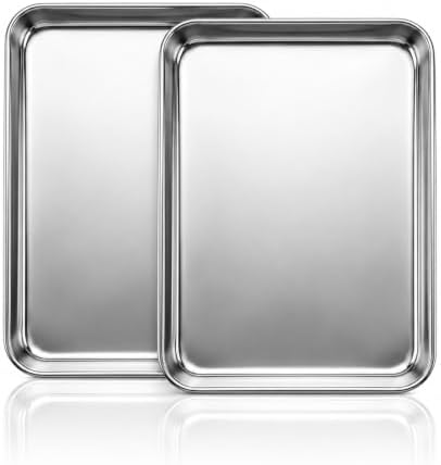 Stainless Steel Baking Sheet, 17.5" x 13" Cookie Sheet Set, 2-Pack | Large Half Sheet Pans for Baking Roasting Cooking, Heavy Duty & Non-Toxic, Easy Clean & Dishwasher Safe by Unknown