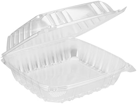 8x8x3 Clear Hinged Lid Plastic Container, (CASE of 100), OPS (Oriented Polystyrene) Square Cold Clamshell Container + Skewers - Image 2