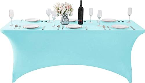 MDS® Pack of 12 Spandex Tablecloth 6FT Tight Fitted Stretch Table Cover – Washable Wrinkle-Free Reusable Elastic Patio Tablecloth for Wedding, Party, Banquet, Trade Show, Event Décor - Aqua Blue - Image 2