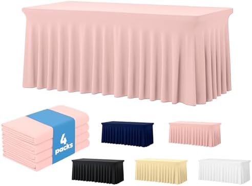 Deep Dream 4 Pack Pink Spandex Fitted Tableclothes for 8 Foot Rectangle Tables, Wrinkle Free 8FT Fitted Table Cover, Stretch Tablecloth Table Skirt for Party, Banquet, Wedding and Events by DeepDream