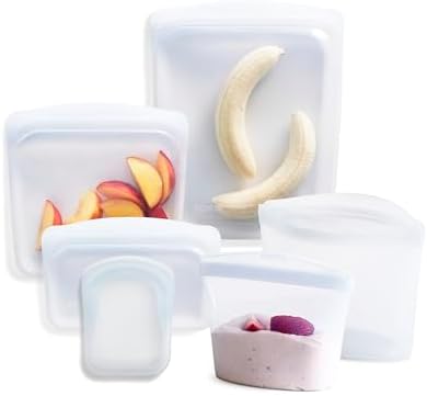 Stasher Premium Reusable Silicone Food Storage Bags, 6-Pack, Clear | Food-Safe Silicone, Eco-Friendly, Reusable Freezer Bags, Microwave, Dishwasher, Oven, Snack Bags, Lunch Containers, Meal Prep by Stasher