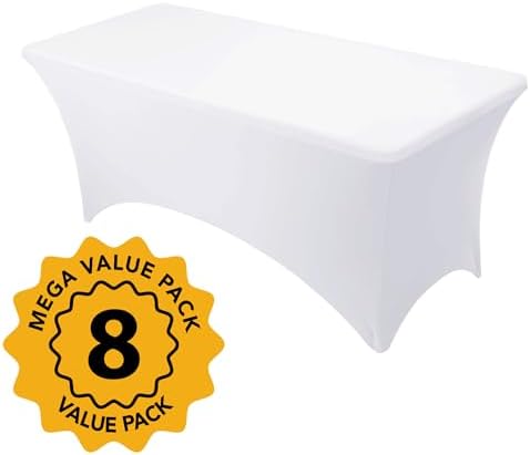 8-Pack Premium White Spandex Tablecloths for 6ft Rectangle Tables - Image 2