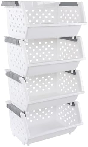 Set of 4 Plastic Stackable Storage Baskets by Lasbily