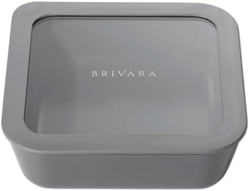 Glass Food Storage Container with Lid, 5-Cup Medium Square | Microwave-Safe Airtight Lid, Oven-Safe Ceramic-Coated Glass | Zero Plastic, No PFAS/PFOA/BPA, Reusable [Smoke] by BrivaraHome