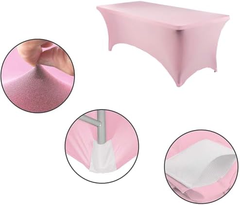 MDS® Pack of 2 Spandex Tablecloth 6FT Tight Fitted Stretch Table Cover – Washable Wrinkle-Free Reusable Elastic Patio Tablecloth for Wedding, Party, Banquet, Trade Show, Event Décor - Blush Pink - Image 4