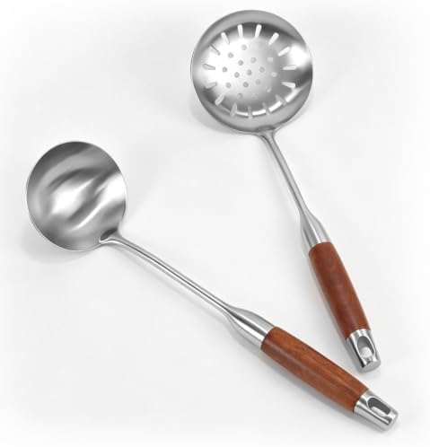 2pcs Stainless Steel Cooking Utensils Set, Metal Slotted Spoon & Ladle with Holes for Soup, Cooking, Professional Kitchens by Unknown