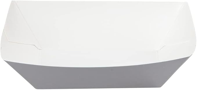 Restaurantware-Bio Tek 6 Ounce Boat Paper Boats, 400 Disposable #40 Food Trays - PE Lining, Durable, Gray Paper Food Baskets, For Concession Stands, Picnics, or Fairs, Stackable - Image 15