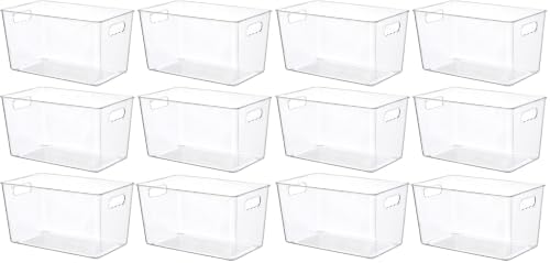 Vtopmart 12 Pack Clear Plastic Storage Bins, Pantry Organizer Containers with Handle for Refrigerator, Fridge, Cabinet, Kitchen, Countertops, Cupboard, Home Organization and Storage, XL by Vtopmart