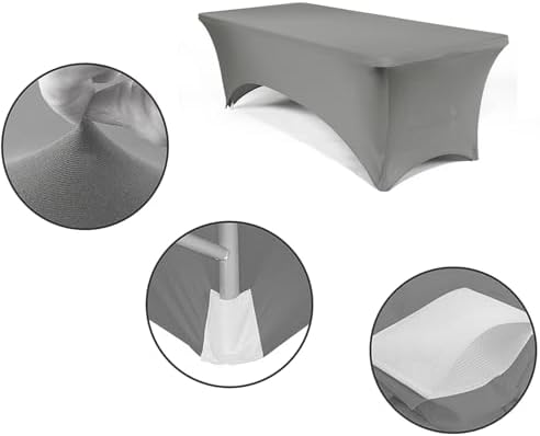 MDS® Pack of 2 Spandex Tablecloth 4FT Tight Fitted Stretch Table Cover – Washable Wrinkle-Free Reusable Elastic Patio Tablecloth for Wedding, Party, Banquet, Trade Show, Event Décor - Silver Grey - Image 4