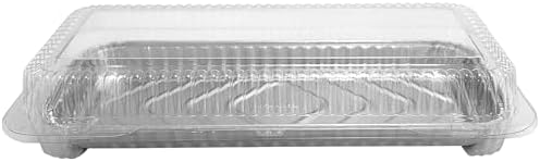 PACTOGO 12" x 5" x 1" Disposable Aluminum Foil Oblong Danish Cake Pans with Clear Hinged Lid Container - Ideal Baking Tins for Sweets, Cakes, Cookies, Brownies (Pack of 100) - Image 7