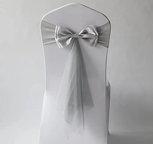 12Pcs Stretch Satin Chair Sashes Bows Chair Bands Decor for Hotel Wedding Reception Party Event Chair Cover Decoration Grey by SXXLDNG