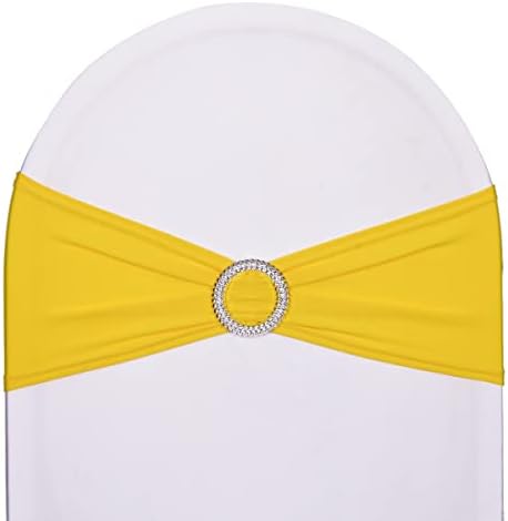 10pcs Yellow Stretch Chair Sashes,Spandex Chair Ties with Buckle for Wedding Parties Banquet Bridal Shower Engagement Events Birthday Graduation Decoration by SweetEasy
