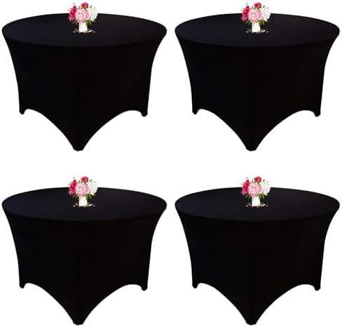 4 Pack 6FT Round Spandex Tablecloth 72" Round Elastic Table Cover Washable Wrinkle Resistant Fitted Table Cloth for Wedding Party Birthday Banquet Bar Events(Black) by JALANCY