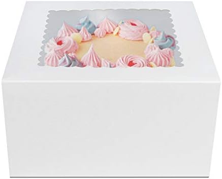 O'CREME White Square Cake Box 8 x 8 x 5 Inch, with Scalloped Window, Kraft Paperboard Bakery Box with Auto-Popup Window - Pack of 25 - Image 5