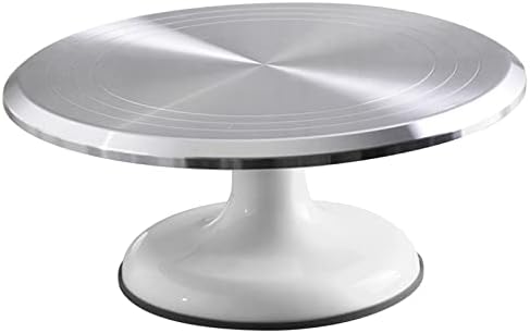 Revolving Cake Decorating Stand, Silent Bearing Cake Turntable 10 Inch Sturdy Rounded Edges Professional Aluminum Alloy for Cake Decorating Supplies (White) by Evgatsauto