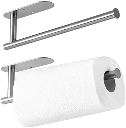 Paper Towel Holder Under Cabinet, 2 Pack Kitchen Paper Towel Holder Wall Mount Self Adhesive Paper Towel Bar Under Counter Hanging Tissue Roll Dispenser for Kitchen Bathroom Organize, Sliver by Unknown