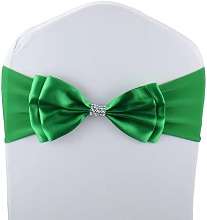 12 PCS Double Bows Stretch Chair Sashes, for Wedding Party Chair Cover Decoration, Spandex Stretch Chairs Bands (Pack of 12 Green) by MYS+QiQi