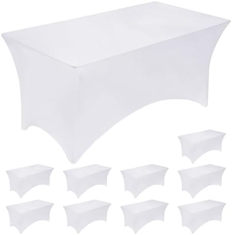 Fixwal 10 Pack 6FT White Tablecloth Rectangle Spandex Fitted Table Cover by Fixwal