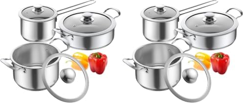 Aufranc Stainless Steel pots and pans set, 6 Piece Nonstick Kitchen Induction Cookware Set,Works with Induction/Electric and Gas Cooktops, Nonstick, Dishwasher (Pack of 2) by Aufranc
