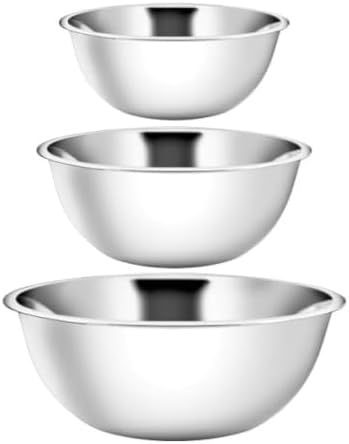 YBM HOME Stainless Steel Mixing Bowls Set of 3 – Nested Kitchen Prep Bowls for Baking, Cooking, Dough Mixing & Salad Serving (10.25, 16, 20 Quart Bowls Included) by YBMHome
