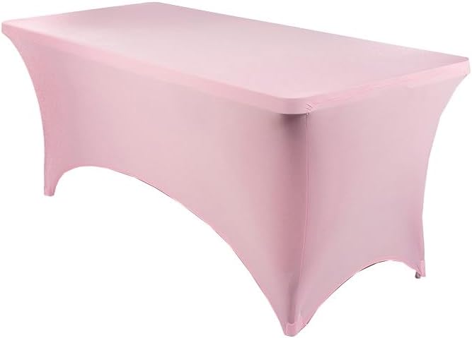 MDS® Pack of 2 Spandex Tablecloth 6FT Tight Fitted Stretch Table Cover – Washable Wrinkle-Free Reusable Elastic Patio Tablecloth for Wedding, Party, Banquet, Trade Show, Event Décor - Blush Pink by MDS