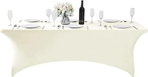 MDS® Pack of 15 Spandex Tablecloth 4FT Tight Fitted Stretch Table Cover – Washable Wrinkle-Free Reusable Elastic Patio Tablecloth for Wedding, Party, Banquet, Trade Show, Event Décor - Ivory - Image 2