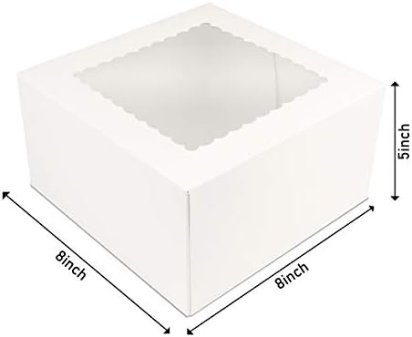 O'CREME White Square Cake Box 8 x 8 x 5 Inch, with Scalloped Window, Kraft Paperboard Bakery Box with Auto-Popup Window - Pack of 25 - Image 2