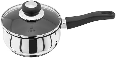 Judge Vista Stainless Steel Non-Stick Medium Saucepan 16cm 1L, Shatterproof Vented Glass Lid, Induction Ready, Oven Safe by Judge