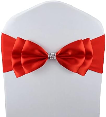 50 PCS Double Bows Stretch Chair Sashes, for Wedding Party Chair Cover Decoration, Spandex Stretch Chairs Bands (Pack of 50 Red) by MYS+QiQi