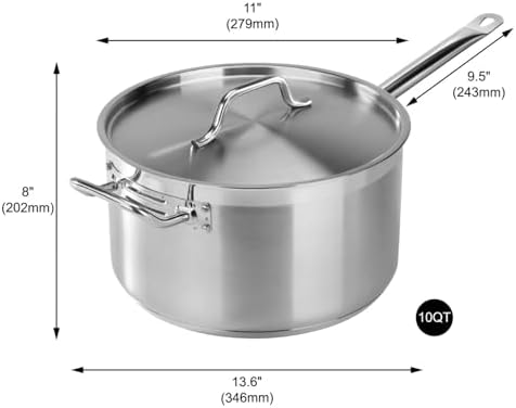 New Star Foodservice 10 Qt Stainless Steel Sauce Pan with Cover, 18/8 Stainless Steel, 6.1-Inch Depth - Image 2
