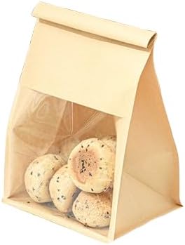 Paper Bakery Bags with Window, Kraft and White, Roll Top Closure, Food Storage for Bread Cookies Snacks (50, Kraft, Medium) by Unknown