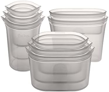 Zip Top Reusable Food Storage Containers Full Set of 8 Gray – Platinum Silicone Cups, Dishes & Bags – Microwave, Dishwasher & Freezer Safe – Made in USA, BPA-Free by ZipTop