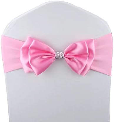 12 PCS Double Bows Stretch Chair Sashes, for Wedding Party Chair Cover Decoration, Spandex Stretch Chairs Bands (Pack of 12 Pink) by MYS+QiQi