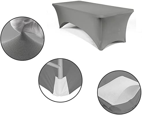 MDS® Pack of 20 Spandex Tablecloth 6FT Tight Fitted Stretch Table Cover – Washable Wrinkle-Free Reusable Elastic Patio Tablecloth for Wedding, Party, Banquet, Trade Show, Event Décor - Silver Grey - Image 4